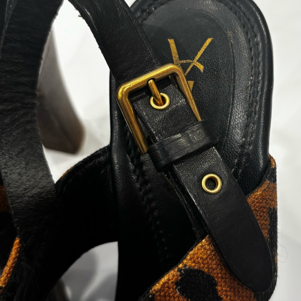 Authentic Yves Saint Laurent/Tom Ford Leopard Print Wood Platform Sandals - Picture 9 of 15